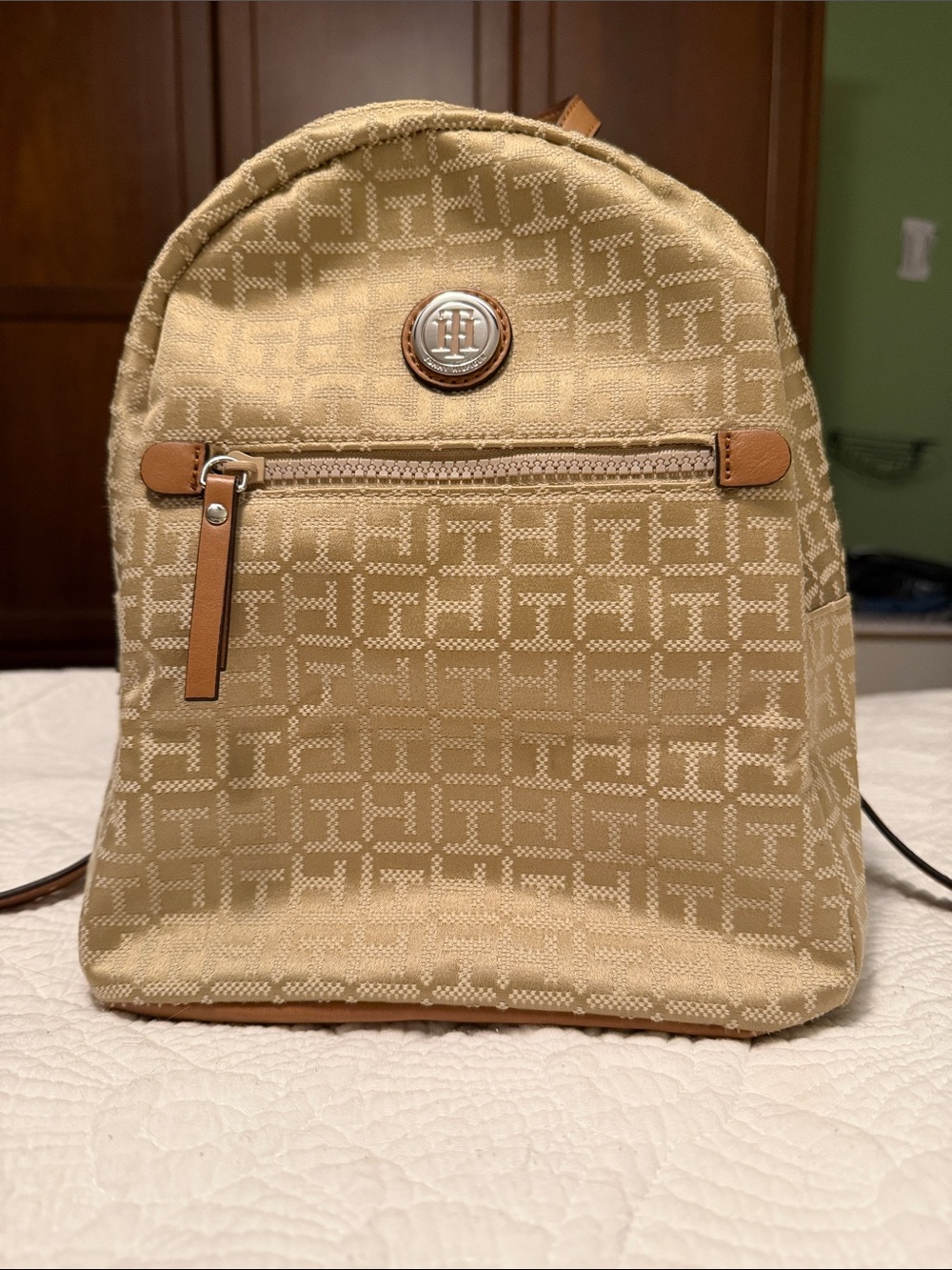 Tommy Hilfiger Beige Monogram Backpack